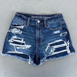 American Eagle Mom Short Distressed Dark Wash Strigid AEO size 00